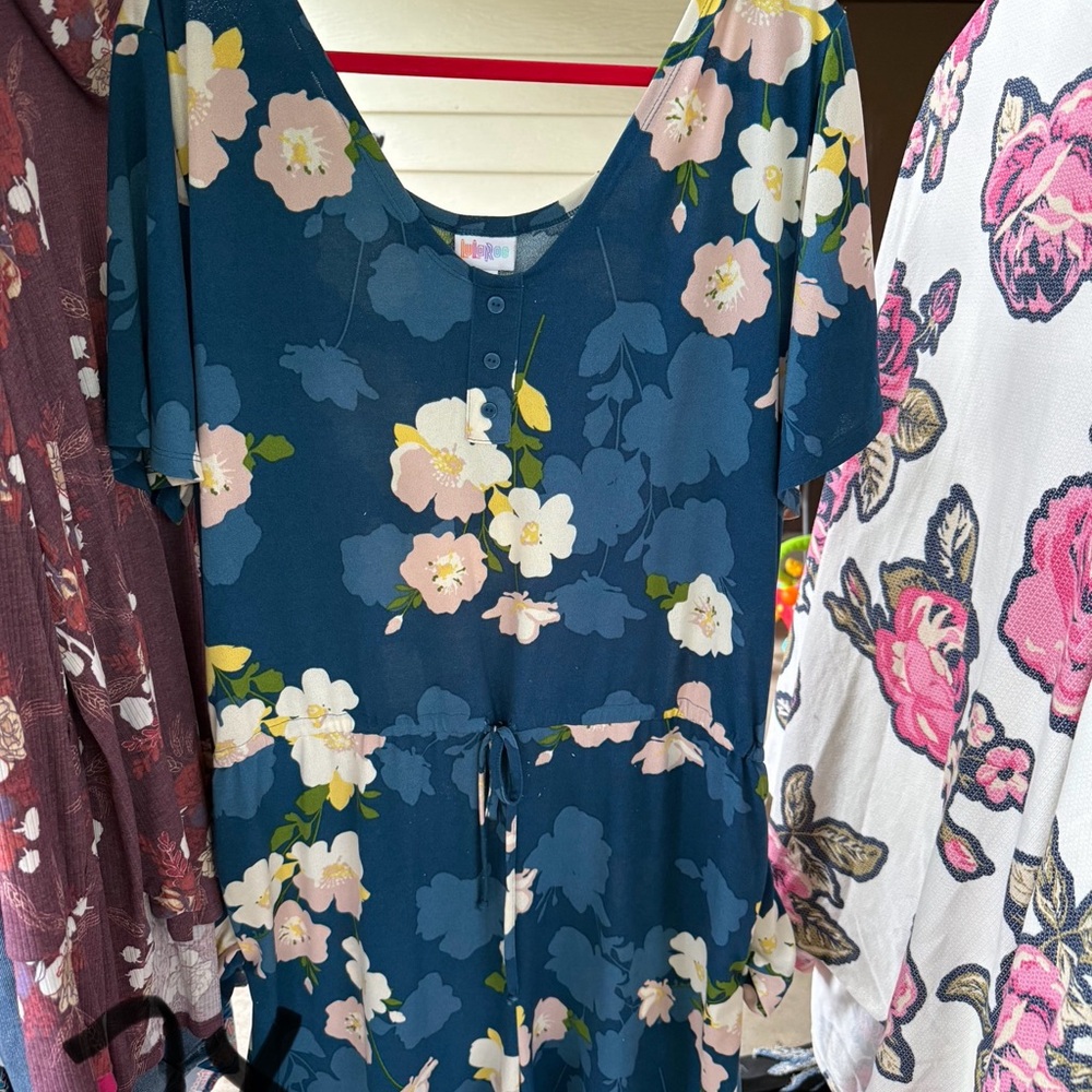 Floral Blue Dress with Pink and White Flowers